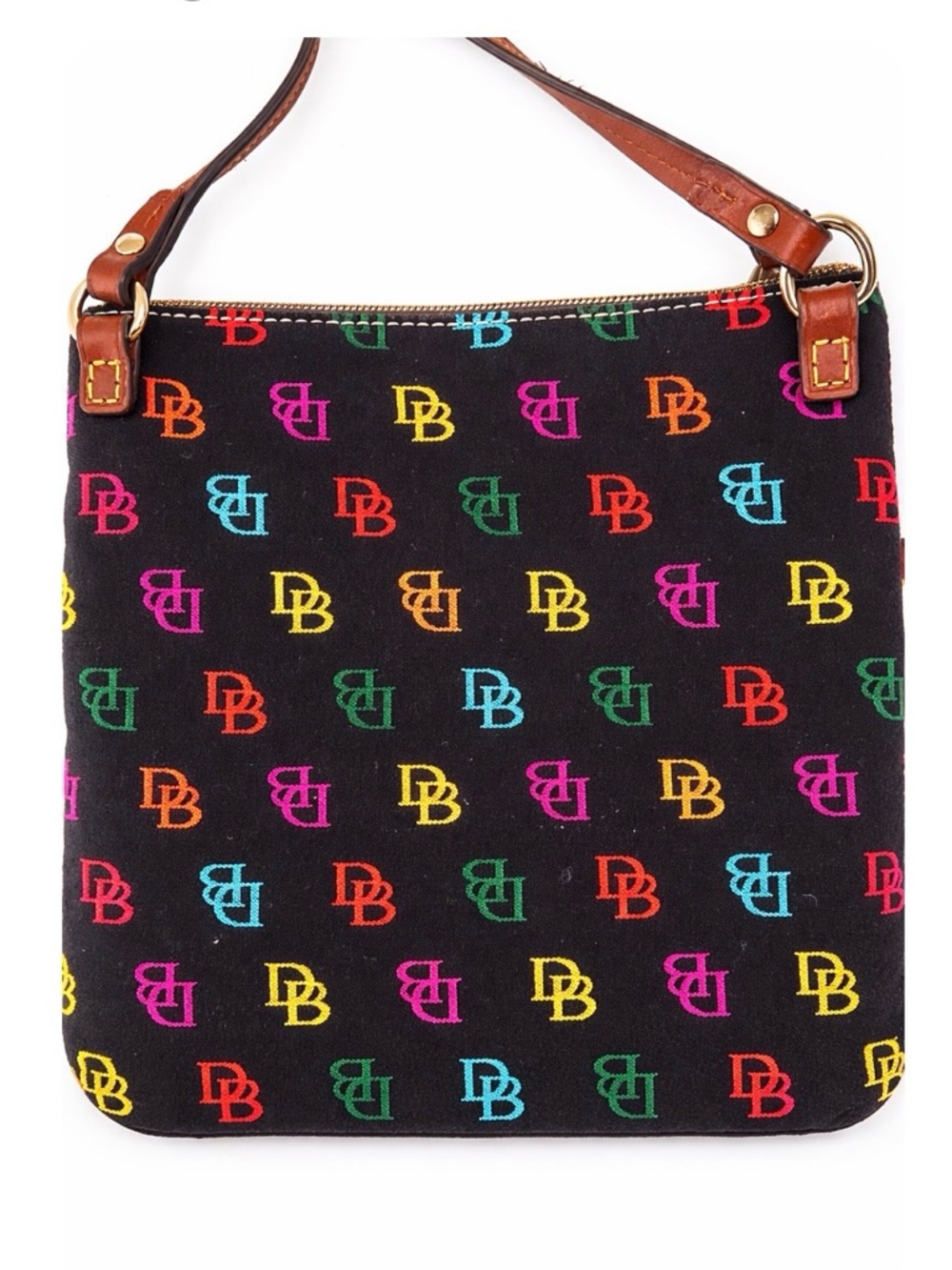 Dooney & Bourke Rainbow Monogram Crossbody Bag Black Canvas Y2K - Picture 2 of 10
